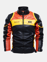 Veste de moto en cuir PU avec broderie pour hommes
