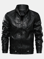 Veste de moto en cuir PU avec poche à glissière pour homme