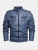 Veste de moto en cuir PU avec revers zippé pour homme avec poche