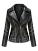 Veste de moto en cuir synthétique polyuréthane de couleur unie pour femmes avec poche