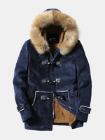 Veste de parka en fourrure à capuchon épais pour hommes