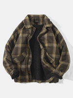 Veste de poche à revers doublée en laine dagneau chaude à carreaux vintage pour homme