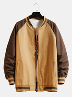 Veste en coton à manches raglan et col de baseball à glissière contrastante pour homme