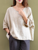 Veste en Coton de Couleur Pure avec Proches à Manches 3/4 Pour Femmes