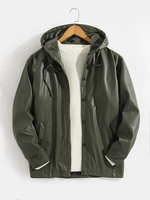 Veste en cuir à capuche de couleur unie pour homme avec poche oblique