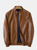 Veste en cuir décontracté épais pour hommes avec col montant et fermeture à glissière vintage
