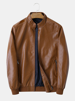 Veste en cuir décontracté épais pour hommes avec col montant et fermeture à glissière vintage