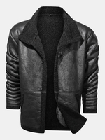 Veste en cuir dunité centrale épaissie doublée de molleton de couleur unie pour hommes avec poche