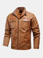 Veste en cuir PU à manches longues et à manches longues pour hommes
