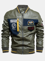Veste en cuir PU avec broderie graphique pour hommes