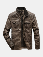 Veste en cuir PU lavé vintage à manches longues pour hommes