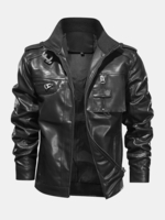 Veste en cuir PU noir avec poche zippée pour homme