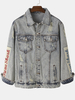 Veste en denim de coton décontractée à patch déchiré vintage pour homme