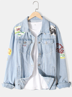 Veste en denim élégante extérieure de coton de broderie dimpression de modèle de lettre des hommes avec la poche