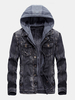 Veste en jean à capuche doublée de polaire chaude en coton lavé pour homme