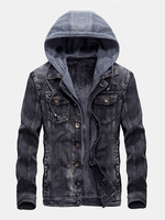 Veste en jean à capuche doublée de polaire chaude en coton lavé pour homme