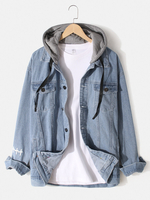 Veste en jean à capuche détachable et élégante pour hommes au dos avec poche
