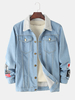 Veste en jean à manches longues doublée de polaire à double poche imprimée pour homme