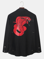 Veste en jean noire à double poche avec revers à imprimé animal