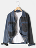 Veste en jean vieilli avec revers à poches multiples pour homme