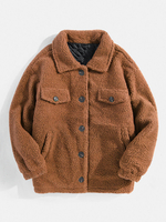 Veste en peluche à manches longues en polaire chaude de couleur unie pour hommes