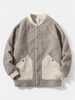Veste en peluche décontractée à bouton-pression pour homme avec poche