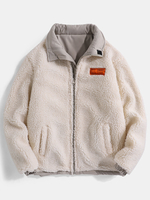 Veste en peluche réversible de couleur unie pour homme avec poche