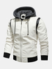 Veste en PU à manches longues avec fermeture à glissière à capuche et cordon de serrage pour hommes