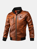 Veste en PU décontractée à manches longues et à col montant pour hommes