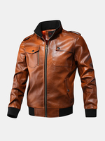 Veste en PU décontractée à manches longues et à col montant pour hommes