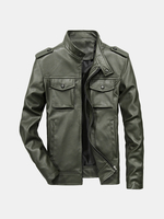 Veste en similicuir à col montant avec poches multiples