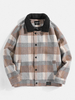 Veste en tissu de laine à manches longues à revers à carreaux vintage pour homme avec poche