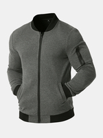 Veste plaine décontractée à col côtelé pour homme avec poche zippée