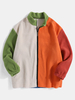 Veste polaire zippée à poche oblique pour homme avec patchwork de couleurs contrastées