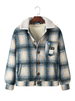 Veste teddy à manches longues à carreaux vintage pour homme