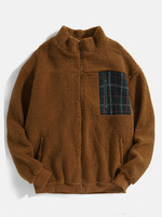Veste teddy ample zippée à carreaux contrastés avec poche plaquée pour homme