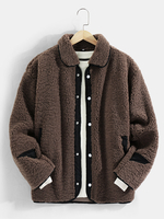 Veste teddy chaude à manches longues et poche de couleur contrastée pour homme