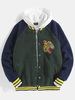 Veste Teddy Décontractée à Col de Baseball Brodé Tigre Contraste pour Homme