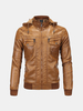Veste vintage à capuchon amovible multi-jupes en molleton Moto PU pour hommes