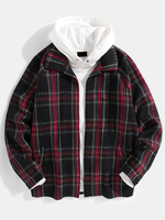 Veste vintage à manches longues et à revers à carreaux pour homme avec poche