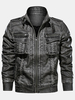 Veste vintage en cuir PU à col montant multi-poches pour homme
