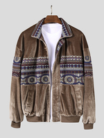 Veste vintage en velours à motifs ethniques pour hommes