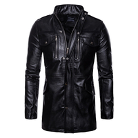 Veste en similicuir en cuir à col montant avec poche mi-longue pour homme