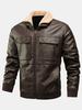 Vestes à col de revers zippé en cuir PU pour hommes avec poches à rabat