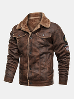 Vestes à logo épaissies doublées de polaire chaude pour hommes en cuir fausse fourrure avec poches à rabat