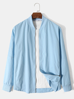 Vestes décontractées à manches longues et fermeture éclair de couleur unie pour hommes 100 % coton