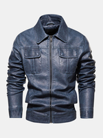 Vestes de moto en cuir PU avec poches à revers pour hommes