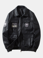 Vestes de moto en cuir PU avec revers à glissière pour hommes