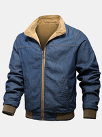Vestes en denim double face en denim à col zippé en coton pour homme