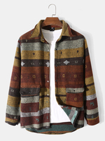 Vestes nomades à double poche et motif géométrique à manches longues pour hommes
